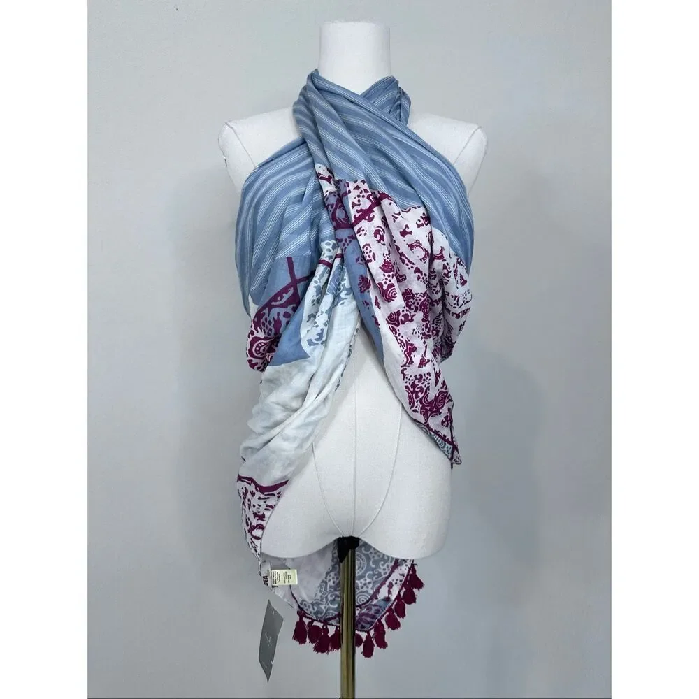 Anthropologie IDEA Plus Sonira Tassel Scarf Wrap Shawl Cotton Silk NWT $198